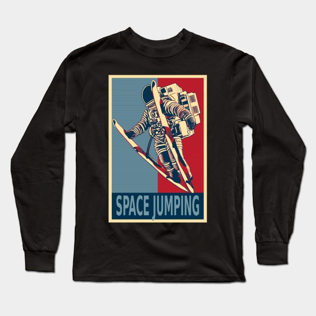 Astronaut Ski Jumping In Space HOPE Long Sleeve T-Shirt by DesignArchitect